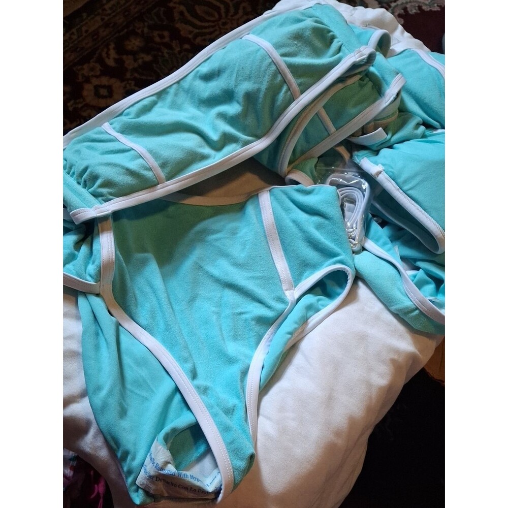 Set Of 3 Kona Sol Light Aqua Blue Bikinis with White Trim (Swi086)